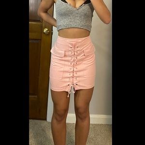 Pink Lace Up Skirt